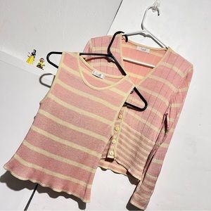 Caroll Elegance pink pastel cardigan sweater knit set size small : Box 006: